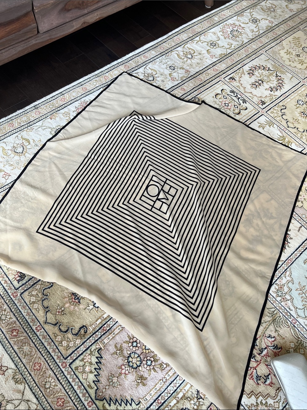 TOTEME Beige Centered Monogram Silk Scarf